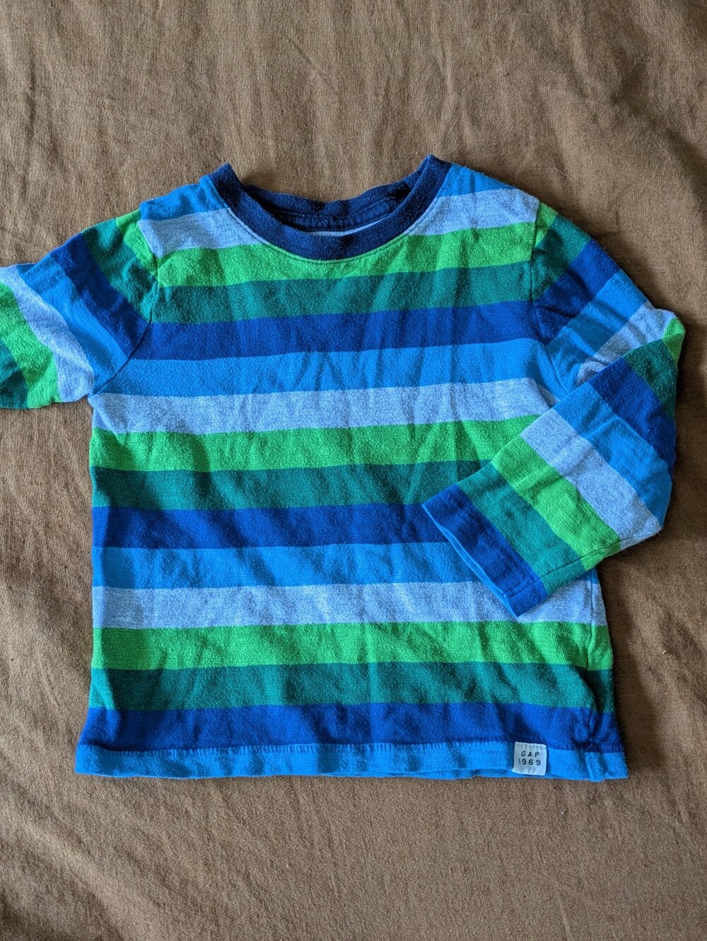 GAP Blue & Green Striped Long Sleeve Tee